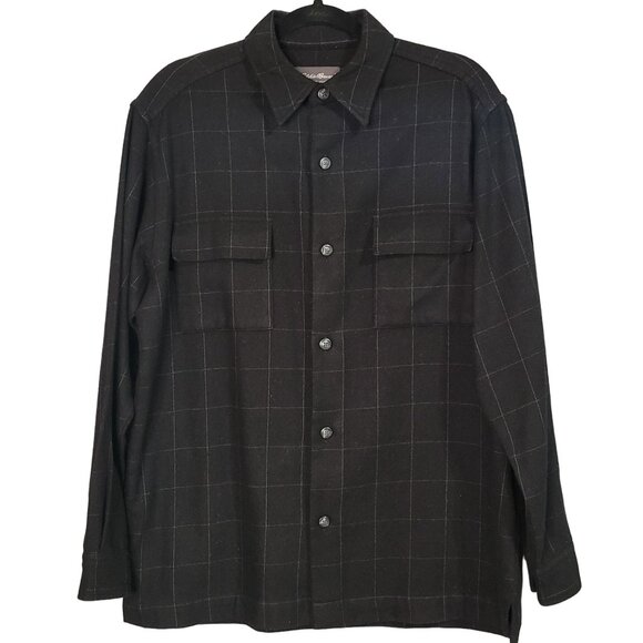 Eddie Bauer Men's Small Wool Blend Window Pane Plaid Flannel Shirt Shacket Plaid - Picture 1 of 5